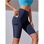 Mesh Pocket Yoga Shorts Fitness High Waist Elastic Breathable Moisture